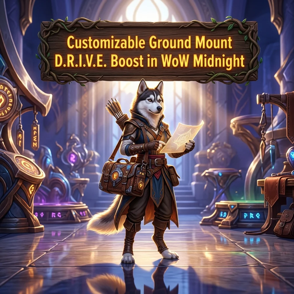 Promotional image for the Customizable Ground Mount D.R.I.V.E. Boost service in WoW Midnight.