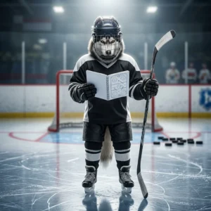 Ilustracja przedstawiająca tematykę hokeja na lodzie, przygotowana jako grafika do darmowych poradników NHL.
