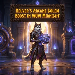 Promotional image for the Delver’s Arcane Golem Boost in WoW Midnight service
