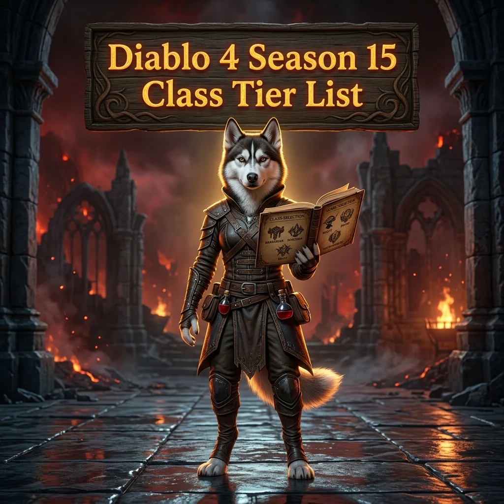 Promotional image for the Diablo 4 Season 15 Best Class Tier List Guide, representing the class tier list for Diablo 4 Season 15.
