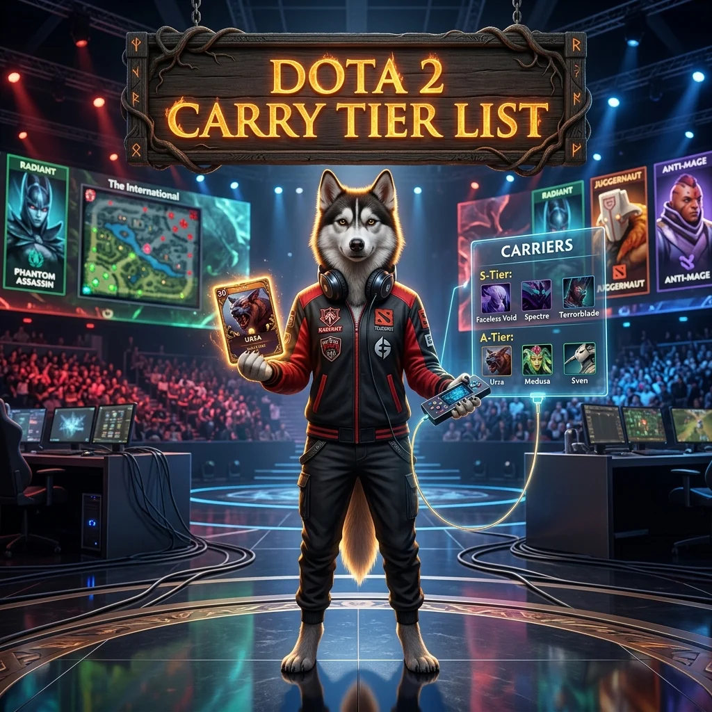 Promotional image for the Dota 2 Carry Tier List for Solo MMR, a focused reference for evaluating carry options in solo-ranked play.