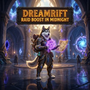 Promotional image for the Dreamrift Raid Boost service in WoW Midnight.