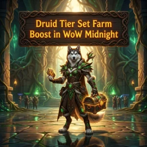 Promotional image for Druid Tier Set Farm Boost in WoW Midnight, a service focused on farming Druid tier set rewards.