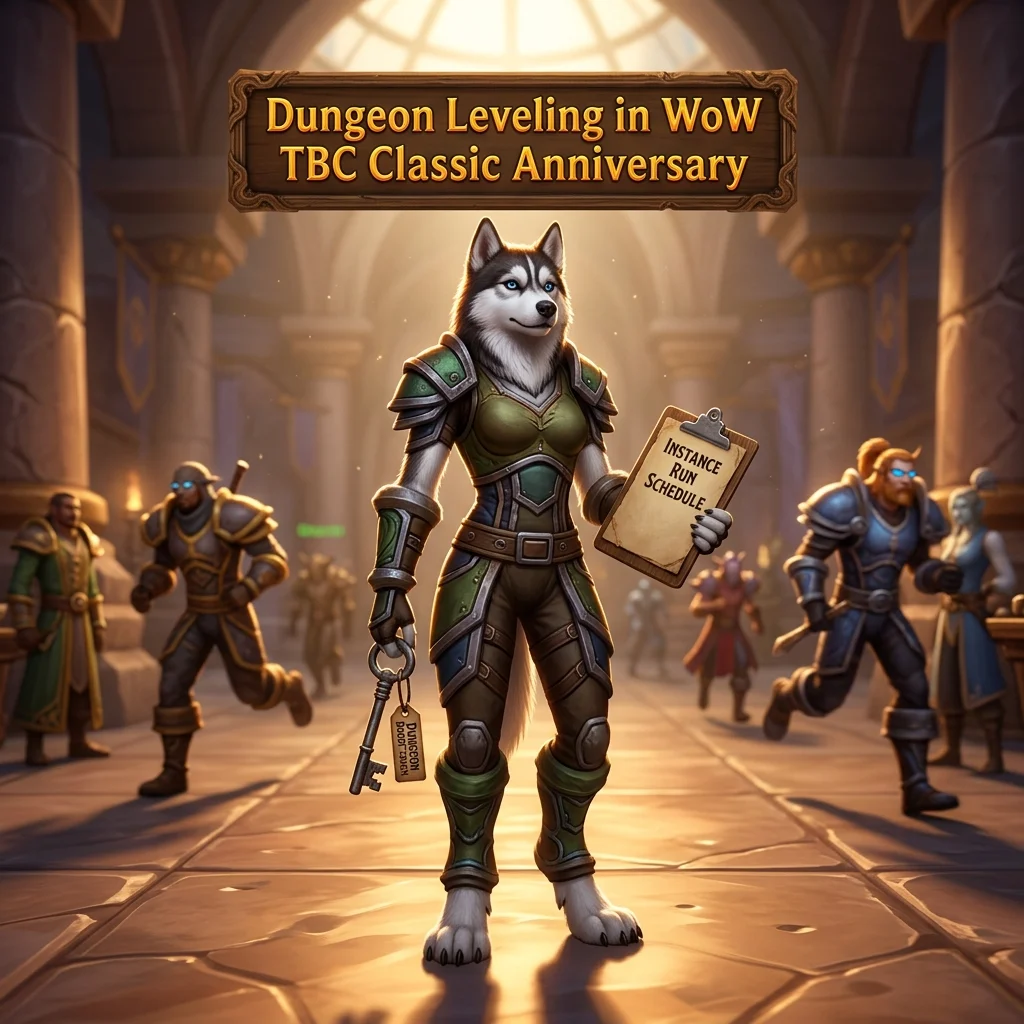 Promotional image for Dungeon Leveling Boost in WoW TBC Classic Anniversary service.