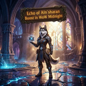 Promotional image for Echo of Aln’sharan Boost, a WoW Midnight service.