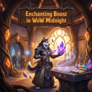 Promotional image for the Enchanting Boost service in the WoW Midnight game