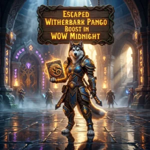 Promotional image for the Escaped Witherbark Pango Boost service in WoW Midnight.