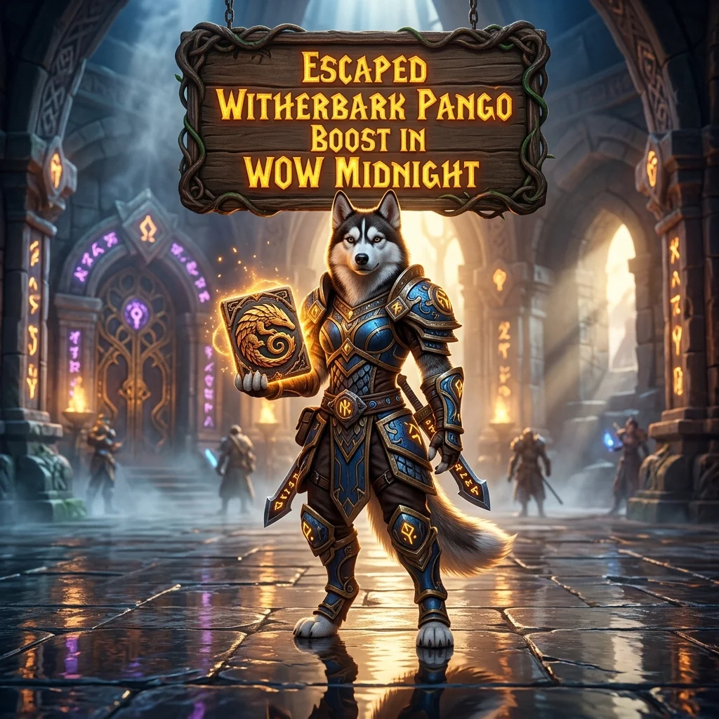 Promotional image for the Escaped Witherbark Pango Boost service in WoW Midnight.