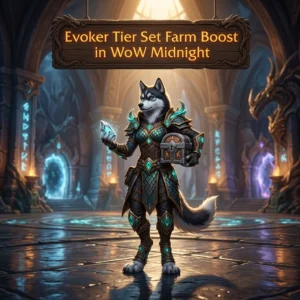 Promotional image for the Evoker Tier Set Farm Boost service in WoW Midnight.