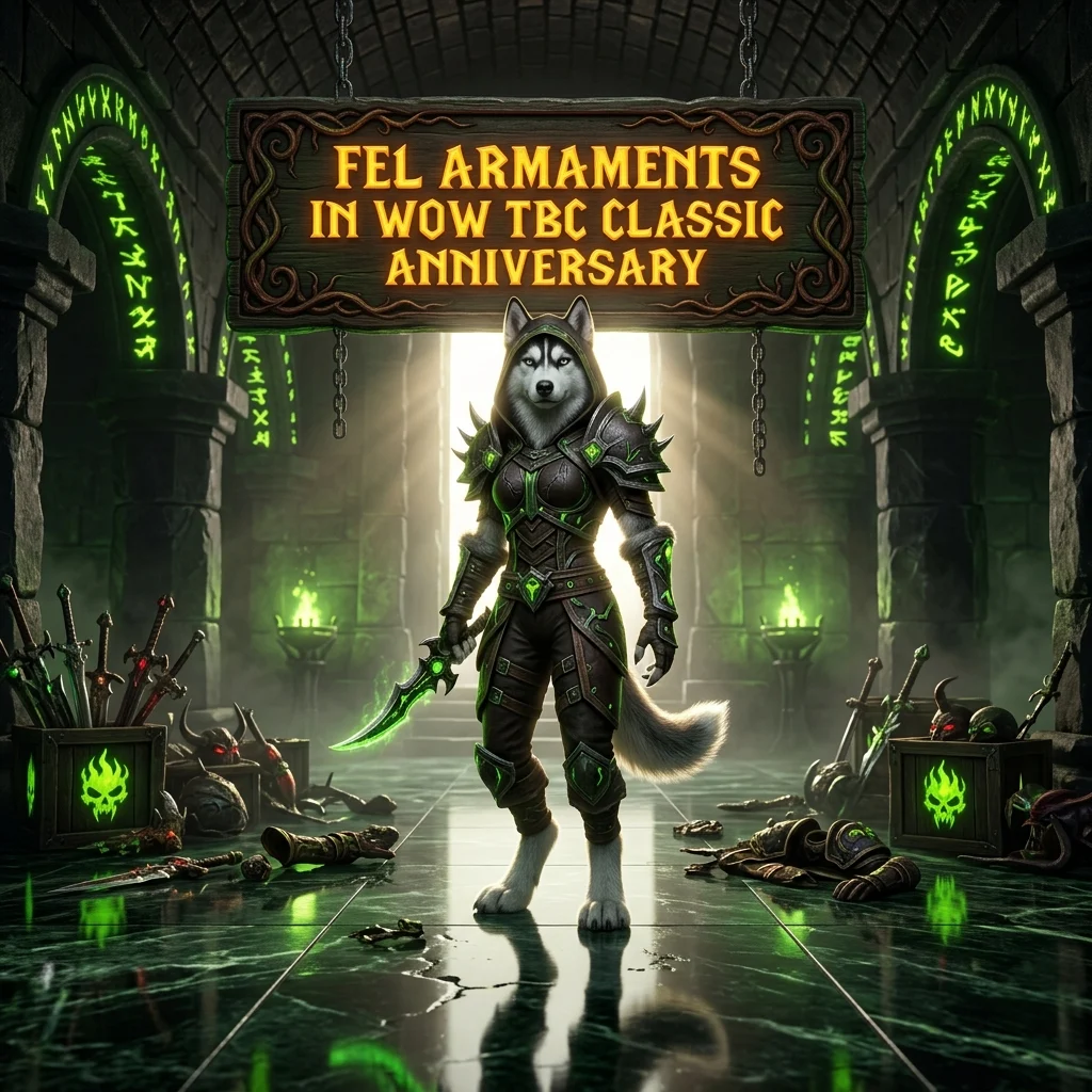 Promotional image for Fel Armaments Boost in WoW TBC Classic Anniversary, showing the service associated with the World of Warcraft TBC Classic Anniversary theme.