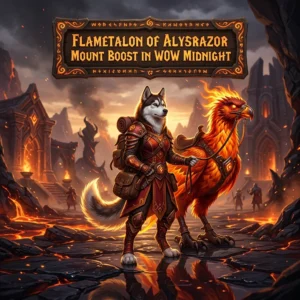 Promotional image for the Flametalon of Alysrazor Mount Boost service in WoW Midnight.