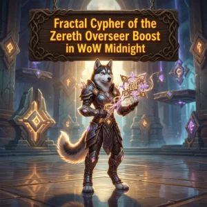 Promotional image for the Fractal Cypher of the Zereth Overseer Boost in WoW Midnight.