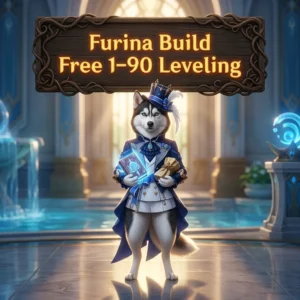 Promotional image for the Furina Build Free 1–90 Leveling Boost service in Genshin Impact.