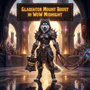 Promotional image for Gladiator Mount Boost in WoW Midnight, a service focused on the Gladiator mount.