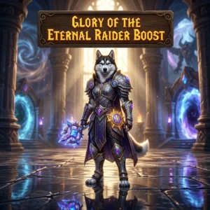 Promotional image for Glory of the Eternal Raider Boost, representing the named boost service.