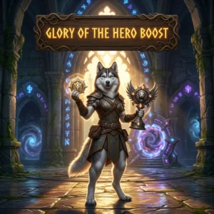 Promotional image for Glory of the Hero Boost, identifying the service represented by the product offering.