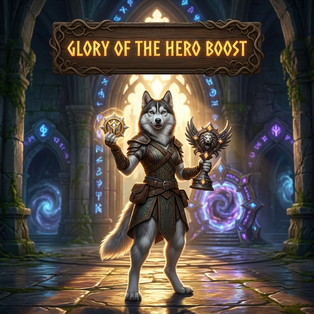 Promotional image for Glory of the Hero Boost, identifying the service represented by the product offering.