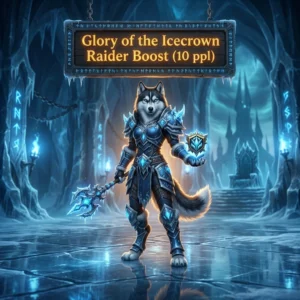 Promotional image for the Glory of the Icecrown Raider Boost (10 ppl) service.