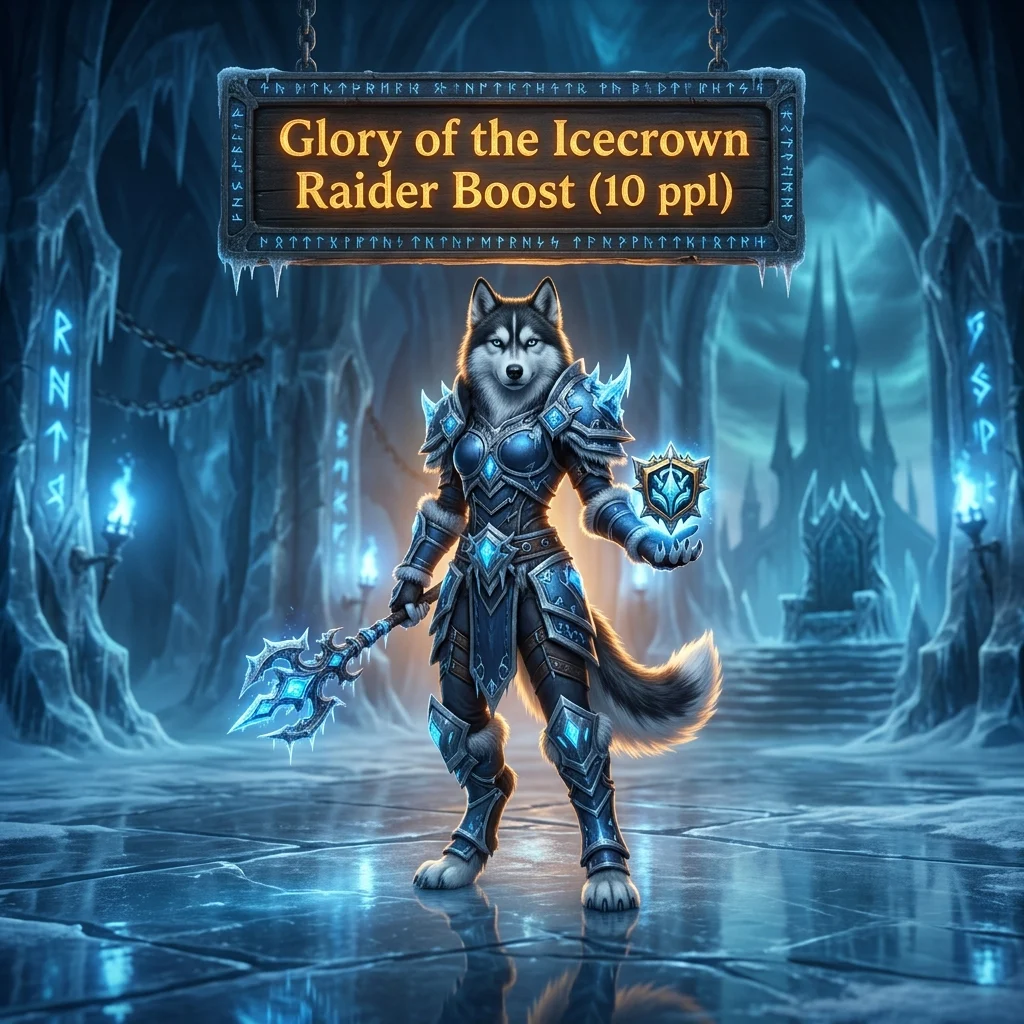Promotional image for the Glory of the Icecrown Raider Boost (10 ppl) service.