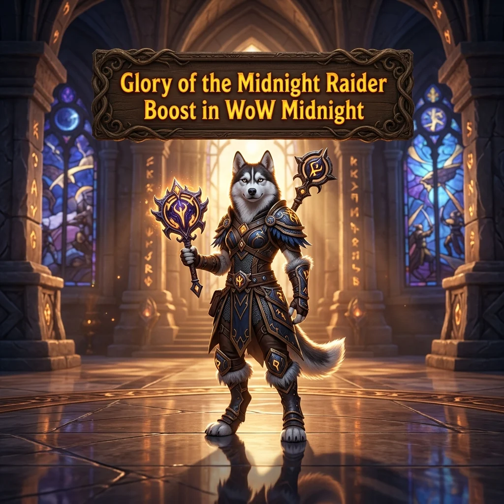 Promotional image for the Glory of the Midnight Raider Boost in WoW Midnight service