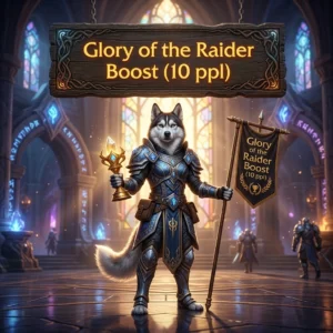 Promotional image for the Glory of the Raider Boost (10 ppl) boost service for a group of 10 people.
