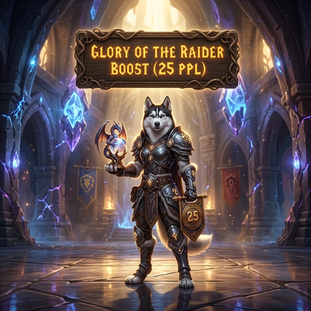 Promotional image for the Glory of the Raider Boost (25 ppl) service for a group of 25 people