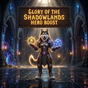 Promotional image for the Glory of the Shadowlands Hero Boost product and service