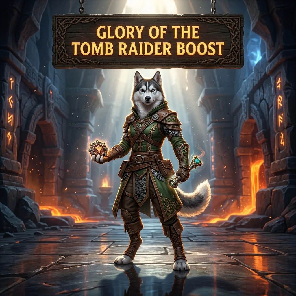 Promotional image identifying the Glory of the Tomb Raider Boost product and service
