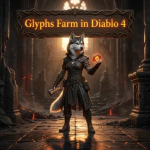 Promotional image for the Diablo 4 Glyphs Farm Boost service, focused on farming glyphs in Diablo 4.