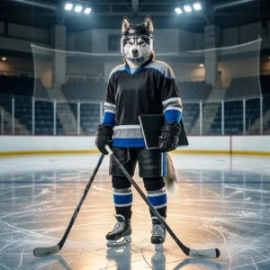 Illustration med hockeytema som representerar gratis guider för NHL och information om spelets innehåll.