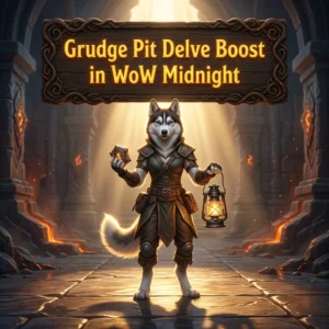 Promotional image for the Grudge Pit Delve Boost service in WoW Midnight