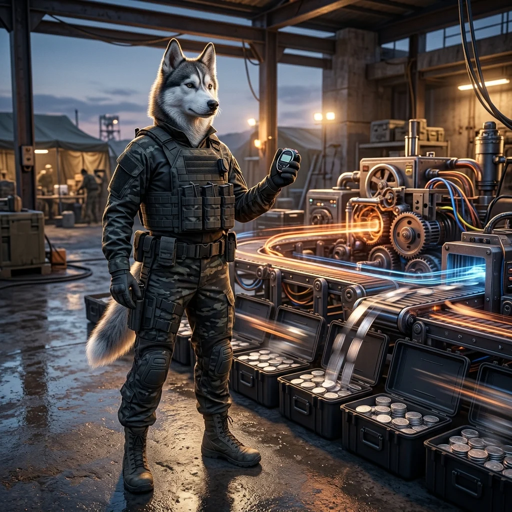Teminė žaidimo „Wardogs“ iliustracija, pristatanti grynuosius pinigus nešančio ūkio spartinimo koncepciją.