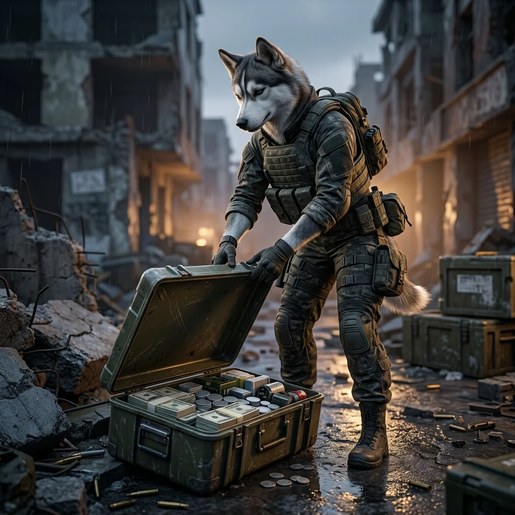 Illustrazione promozionale a tema Wardogs per una guida su come ottenere denaro nel gioco