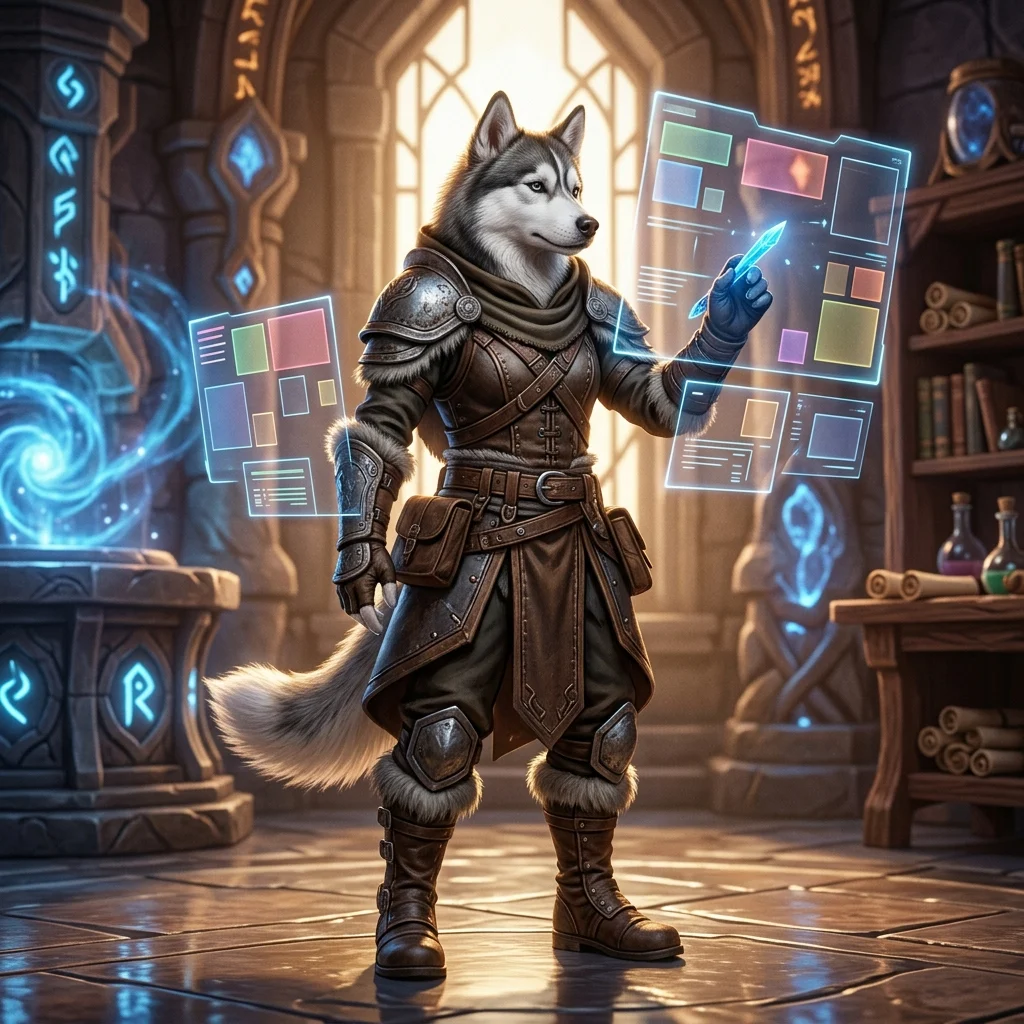 Illustrazione fantasy dedicata alla guida per aggiornare e organizzare l’interfaccia di gioco
