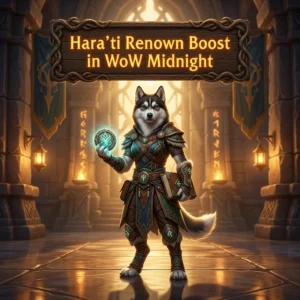 Promotional image for the Hara’ti Renown Boost service in World of Warcraft: Midnight