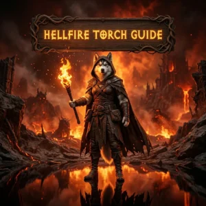 Promotional image for the Hellfire Torch Guide in Diablo 4, representing the guide for this Diablo 4 product.
