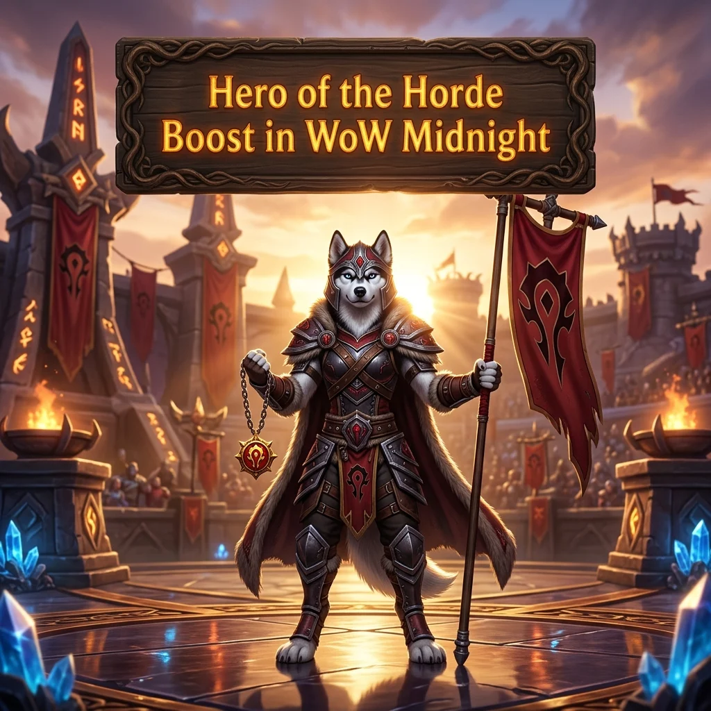 Promotional image for the Hero of the Horde Boost in WoW Midnight service in World of Warcraft