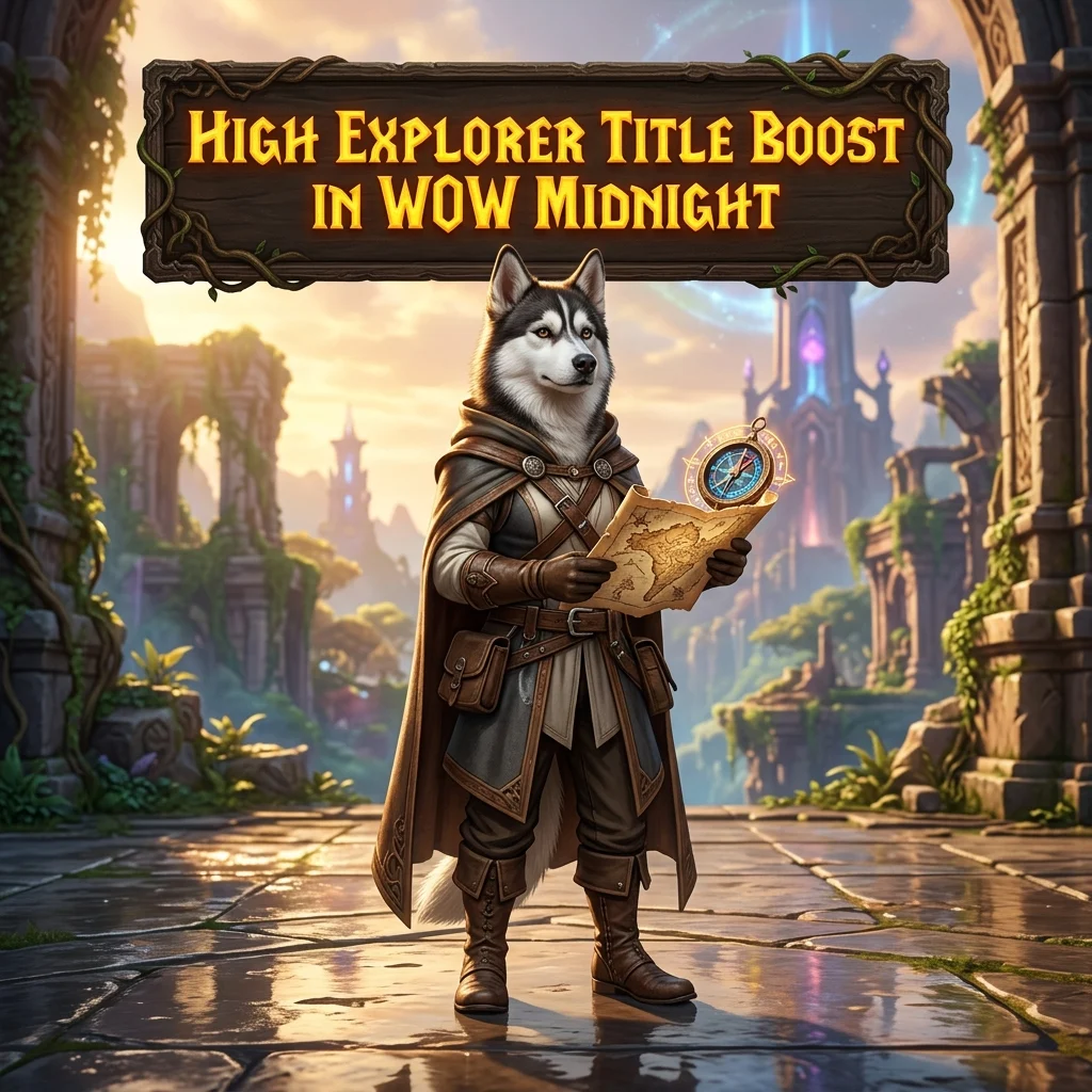 Promotional image for the High Explorer Title Boost service in WoW Midnight