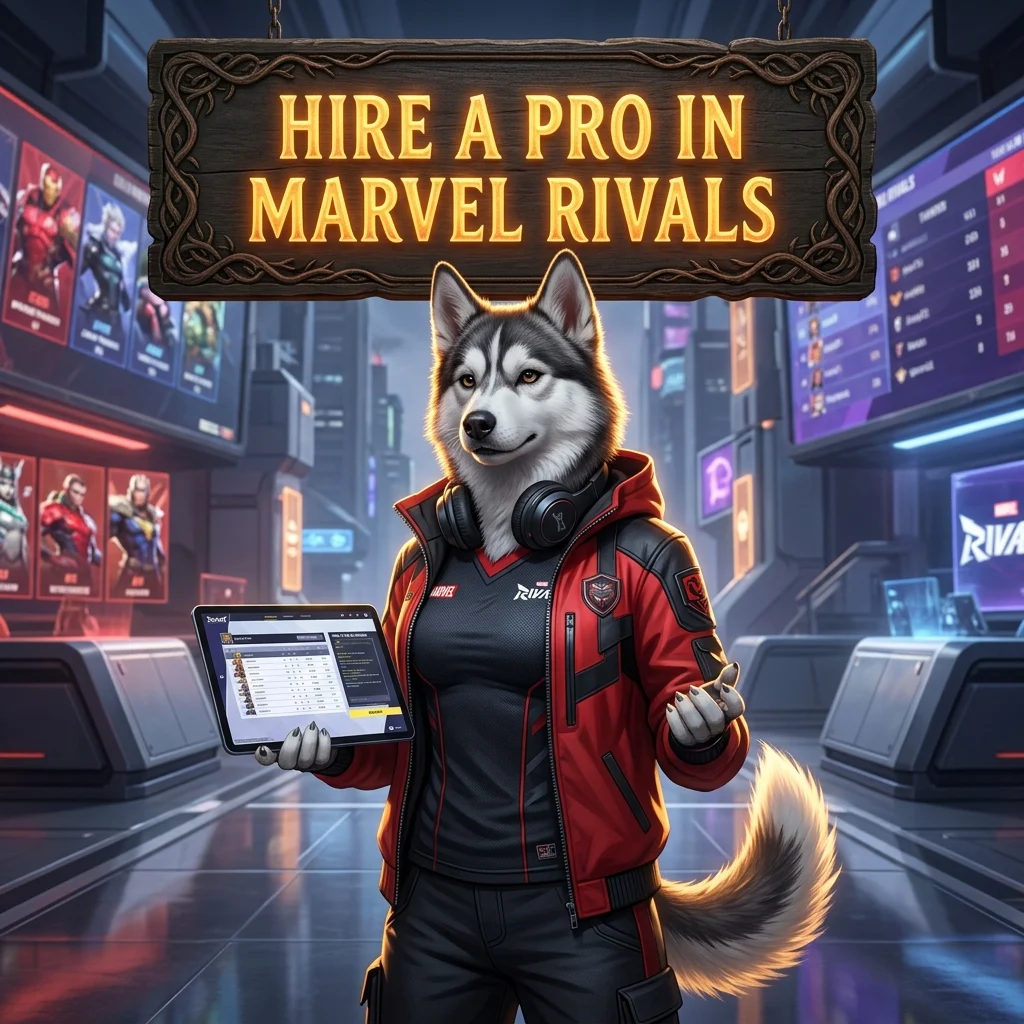 Promotional image for the Hire a Pro in Marvel Rivals service.