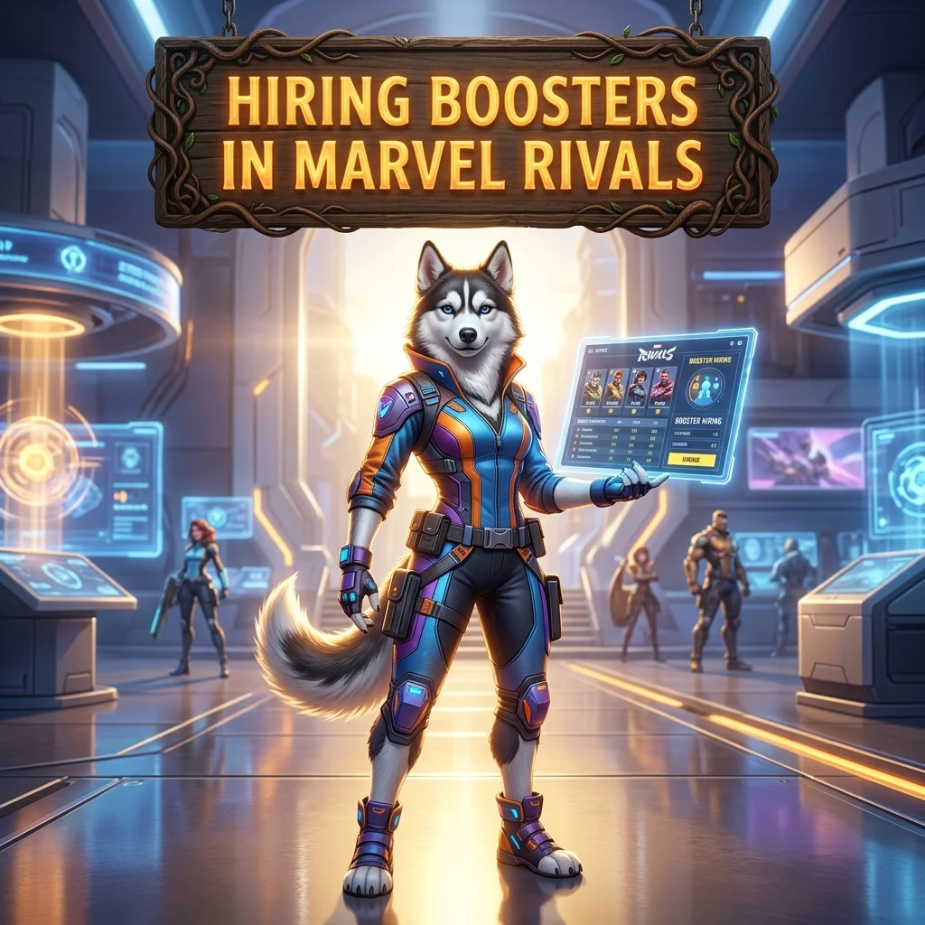 Promotional image for the Hiring Boosters in Marvel Rivals service and product offering