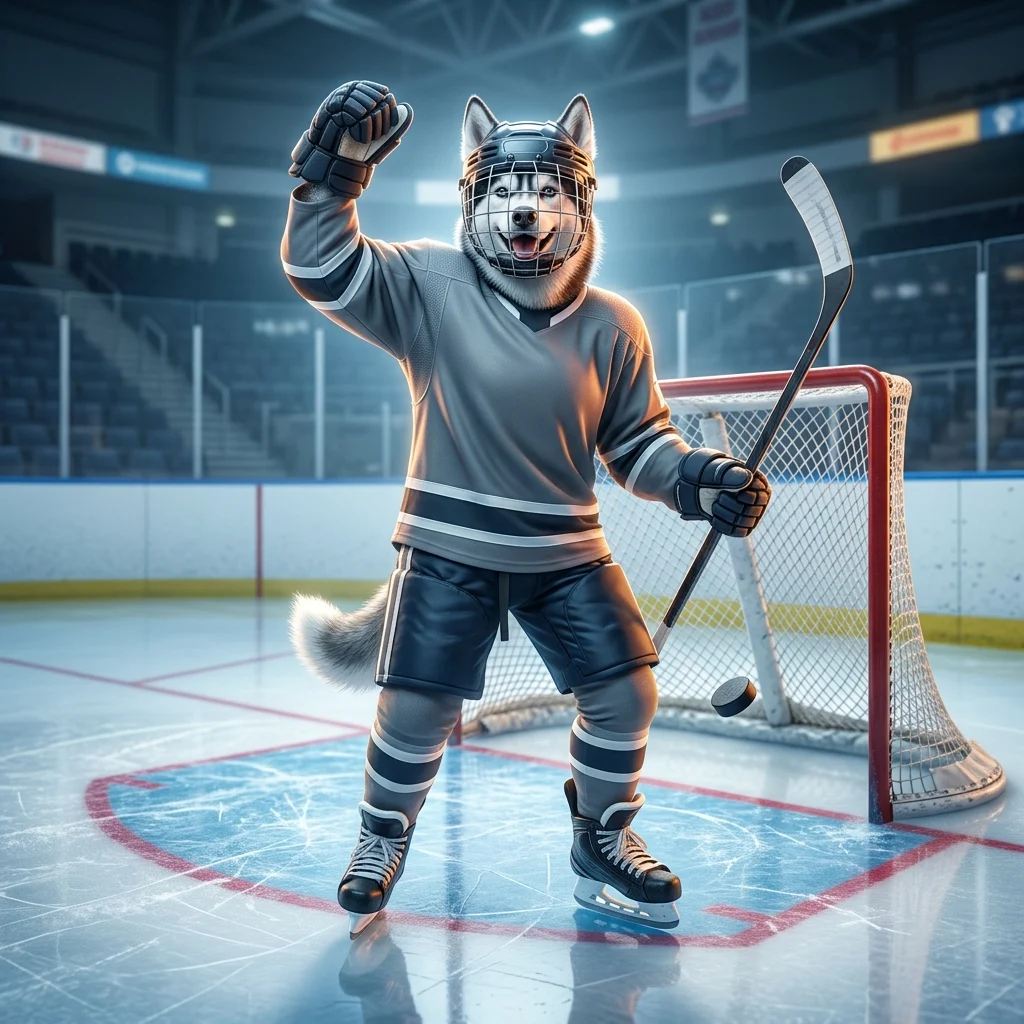 Illustratie van een ijshockeywedstrijd in NHL 26, met spelers op het ijs tijdens een aanvallende spelfase