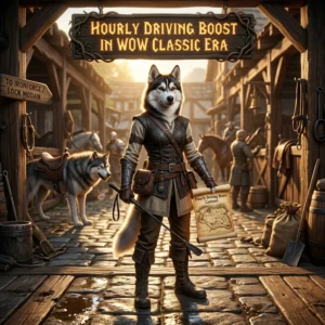 Promotional image for an Hourly Driving Boost service in WoW Classic Era.
