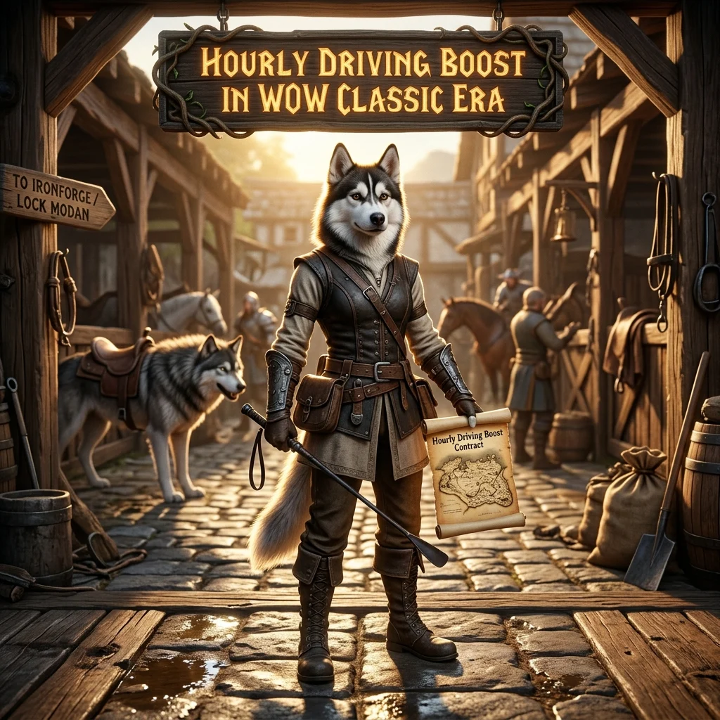 Promotional image for an Hourly Driving Boost service in WoW Classic Era.
