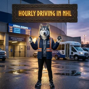 Promotional image for Hourly Driving in NHL, identifying the service and its hourly driving format.