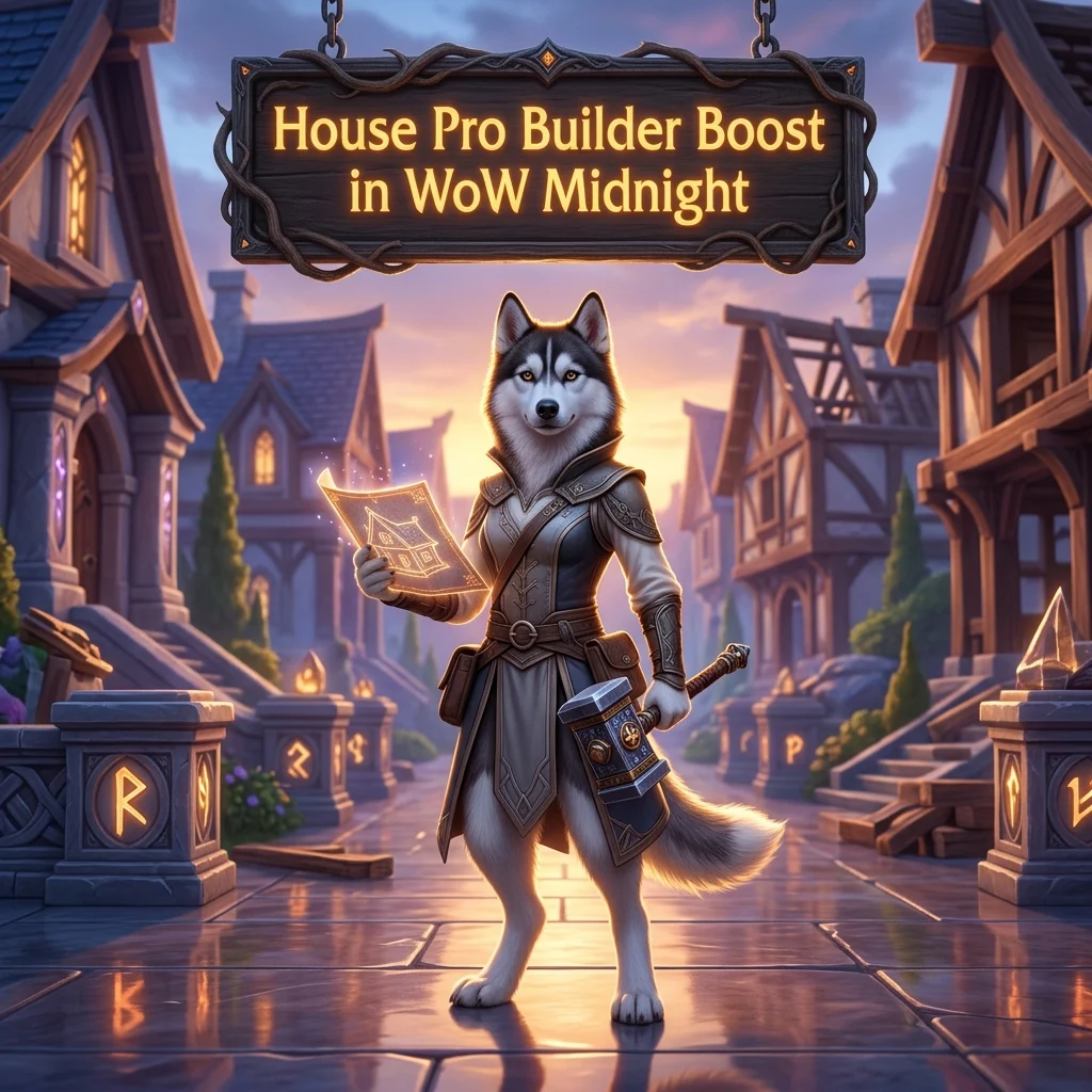 Promotional image for the House Pro Builder Boost service in WoW Midnight