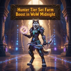 Promotional image for the Hunter Tier Set Farm Boost service in World of Warcraft: Midnight
