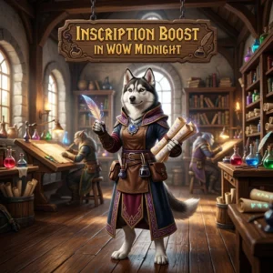 Promotional image representing the Inscription Boost service in WoW Midnight.