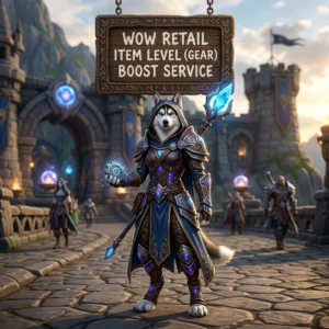 Promotional image for the Item Level (Gear) Boost Service, focused on item level and gear progression