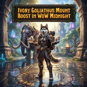 Promotional image for the Ivory Goliathus Mount Boost service in WoW Midnight.