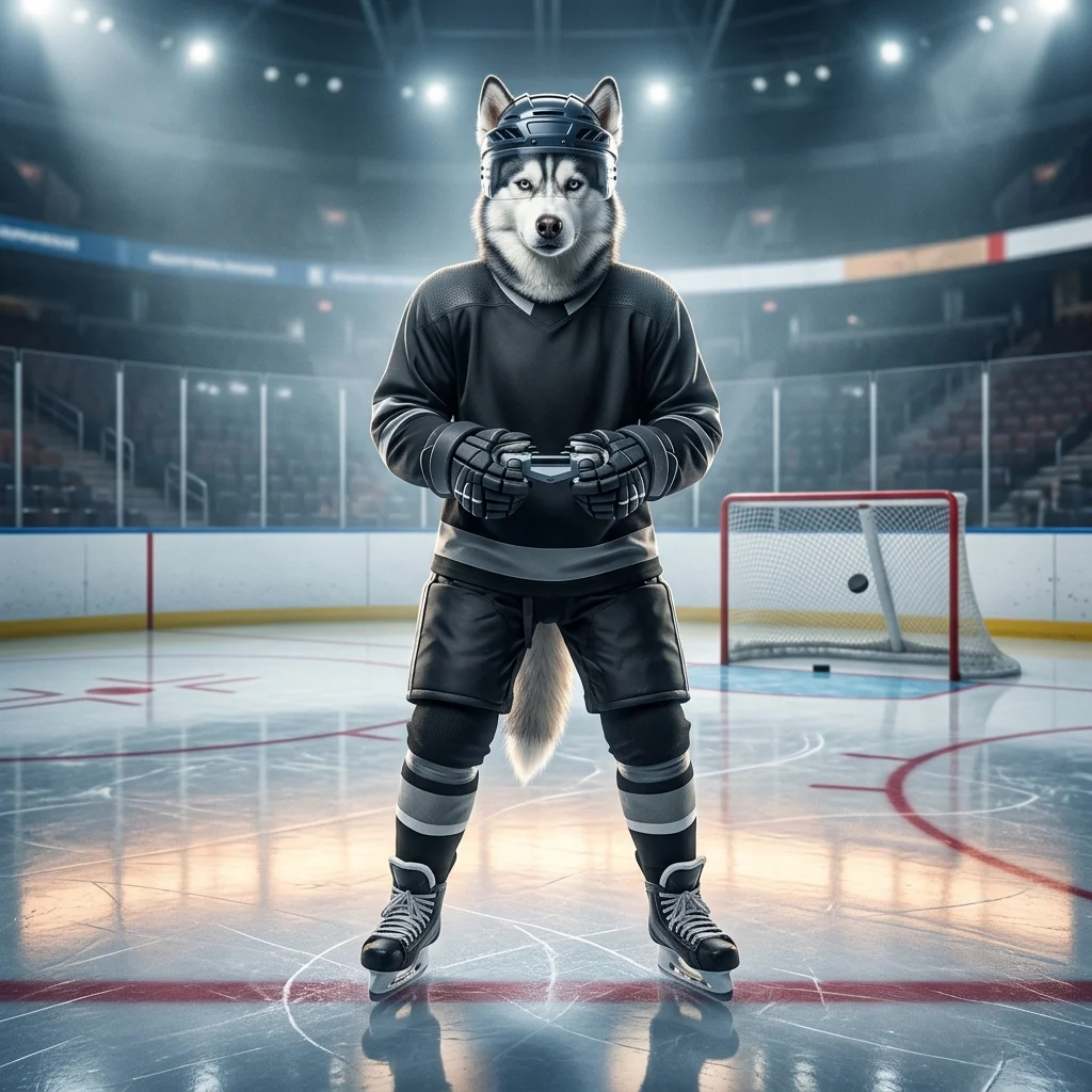 Ilustrasi bertema permainan NHL yang menggambarkan layanan boosting untuk membantu pemain meningkatkan progres.